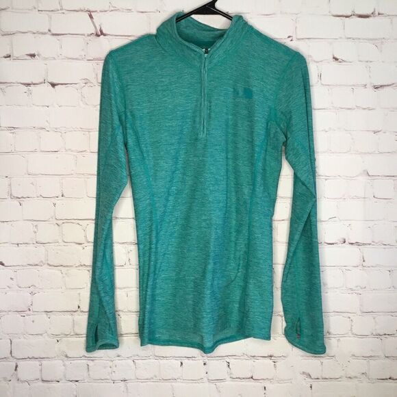 The North Face Womens Green 1/4 Zip Long Sleeve Fleec Running Sweatshirt Size SP - Picture 1 of 8